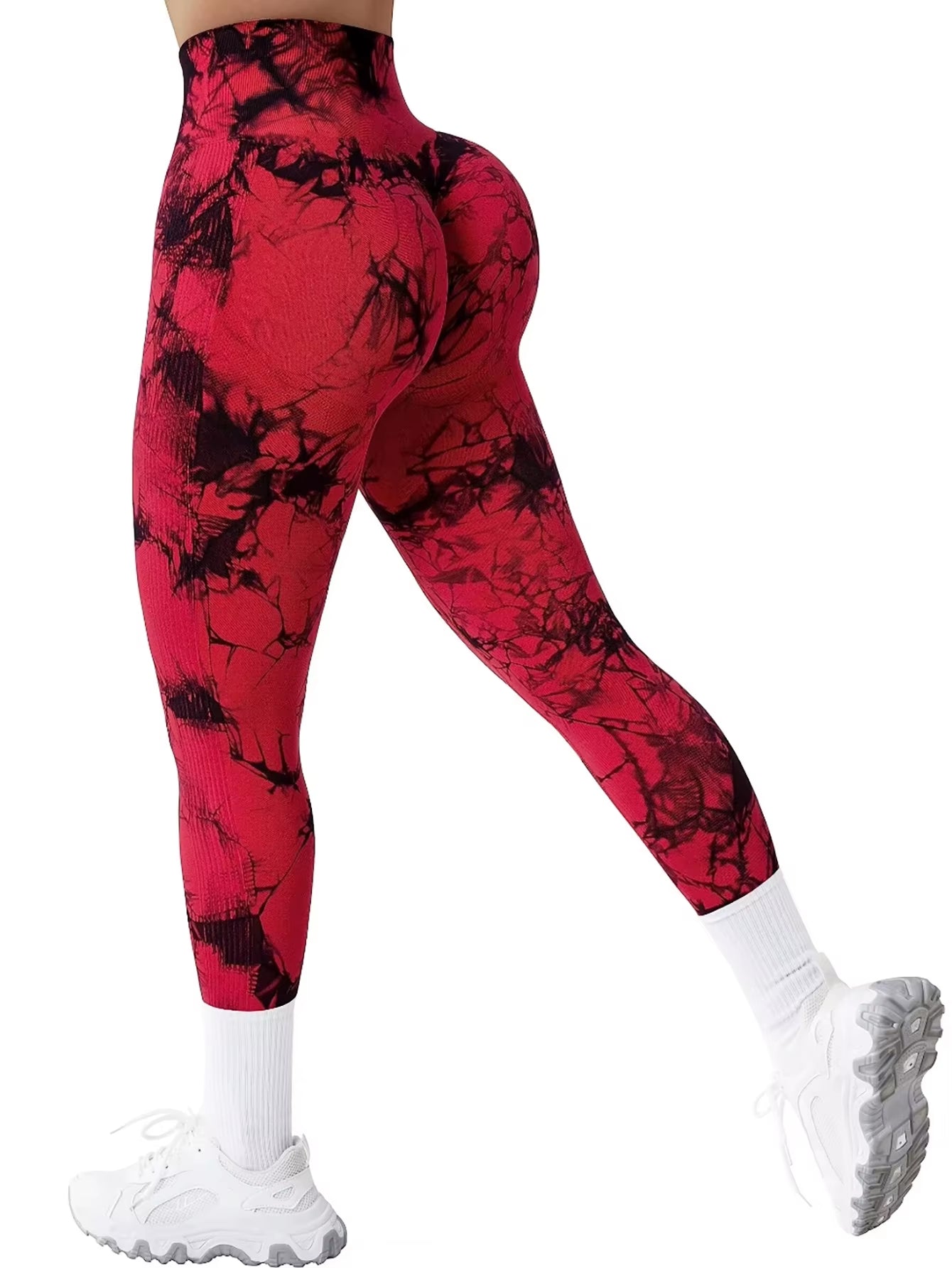 High-Waisted Tie Dye Seamless Leggings for Women - Scrunch Butt Lifting Elastic Yoga Pants with Wide Waistband