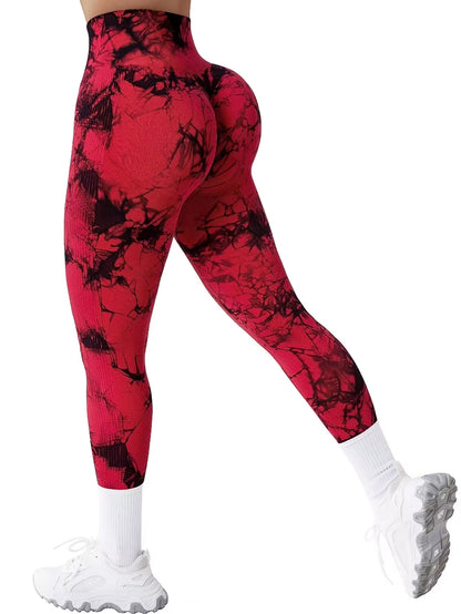 High-Waisted Tie Dye Seamless Leggings for Women - Scrunch Butt Lifting Elastic Yoga Pants with Wide Waistband