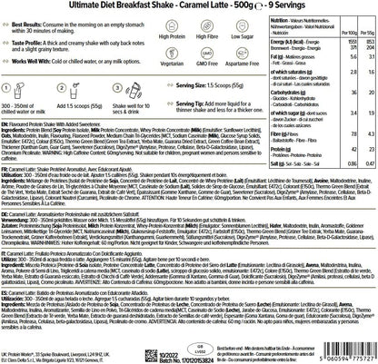 THE PROTEIN WORKS Batido De Desayuno Dietético | Caramel Latte | Desayuno Para Llevar | Alto En Proteínas Y Bajo En Azúcar | 500G