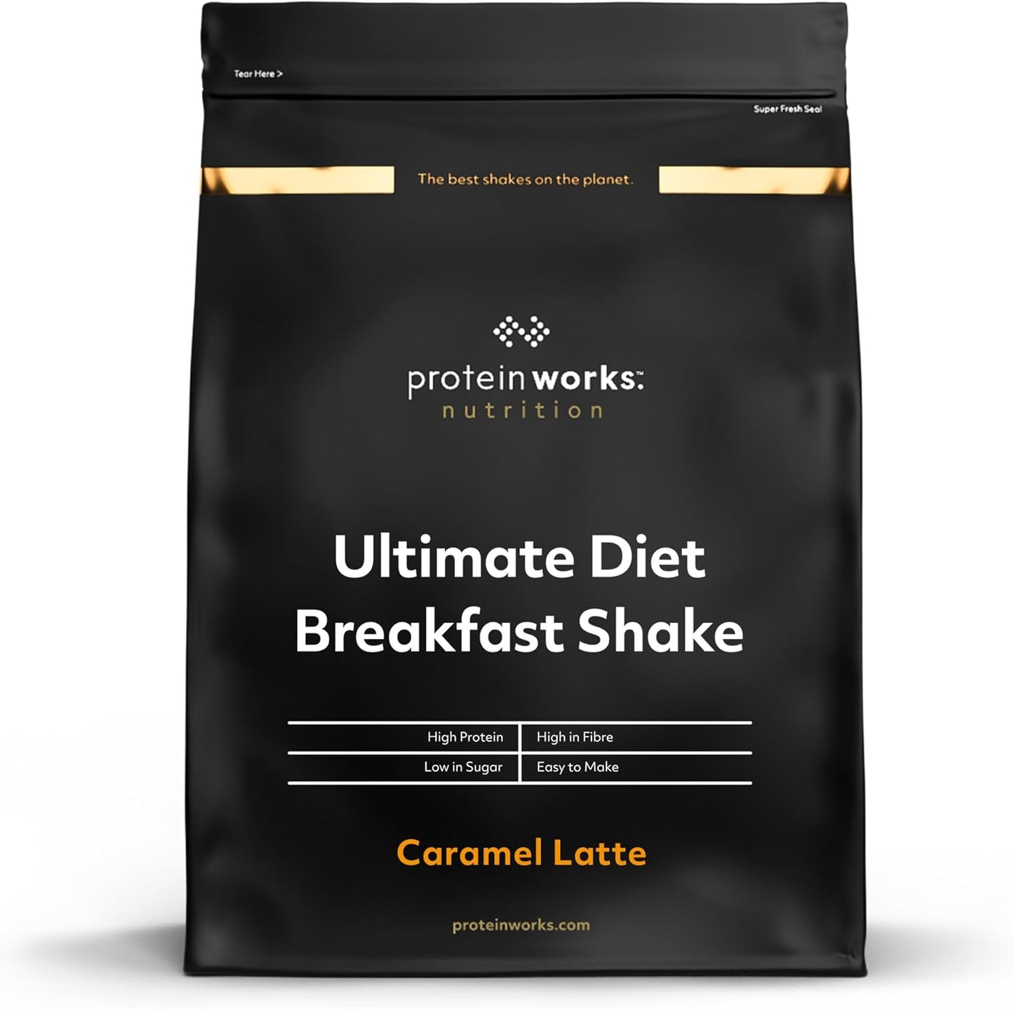 THE PROTEIN WORKS Batido De Desayuno Dietético | Caramel Latte | Desayuno Para Llevar | Alto En Proteínas Y Bajo En Azúcar | 500G
