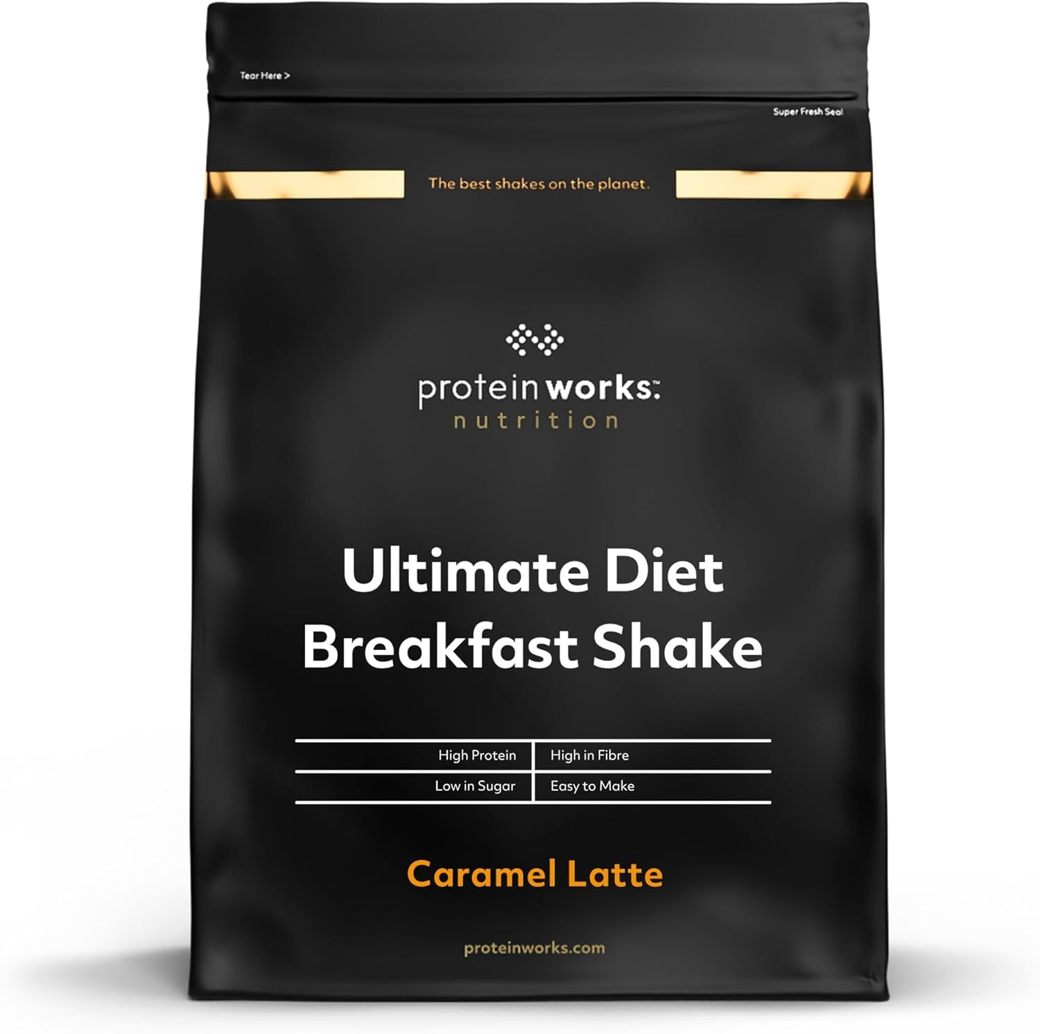 THE PROTEIN WORKS Batido De Desayuno Dietético | Caramel Latte | Desayuno Para Llevar | Alto En Proteínas Y Bajo En Azúcar | 500G