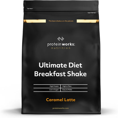 THE PROTEIN WORKS Batido De Desayuno Dietético | Caramel Latte | Desayuno Para Llevar | Alto En Proteínas Y Bajo En Azúcar | 500G