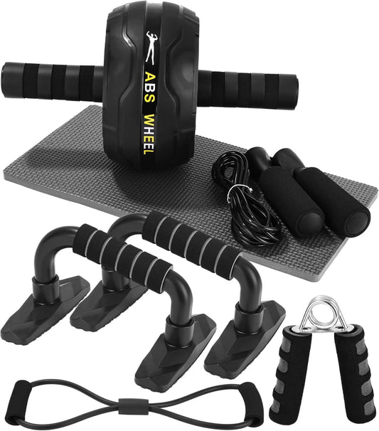 Kureny Equipo De Gimnasio,Kit De Rueda Abdominal Con Push up Bars, Cuerda Para Saltar, Fortalecedor De Mano, Rodilla Mat,Banda De Resistencia,Entrenamiento Muscular Fitness Ejercicio En Casa