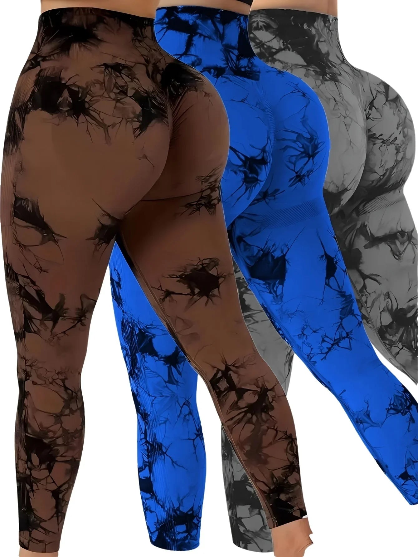 High-Waisted Tie Dye Seamless Leggings for Women - Scrunch Butt Lifting Elastic Yoga Pants with Wide Waistband