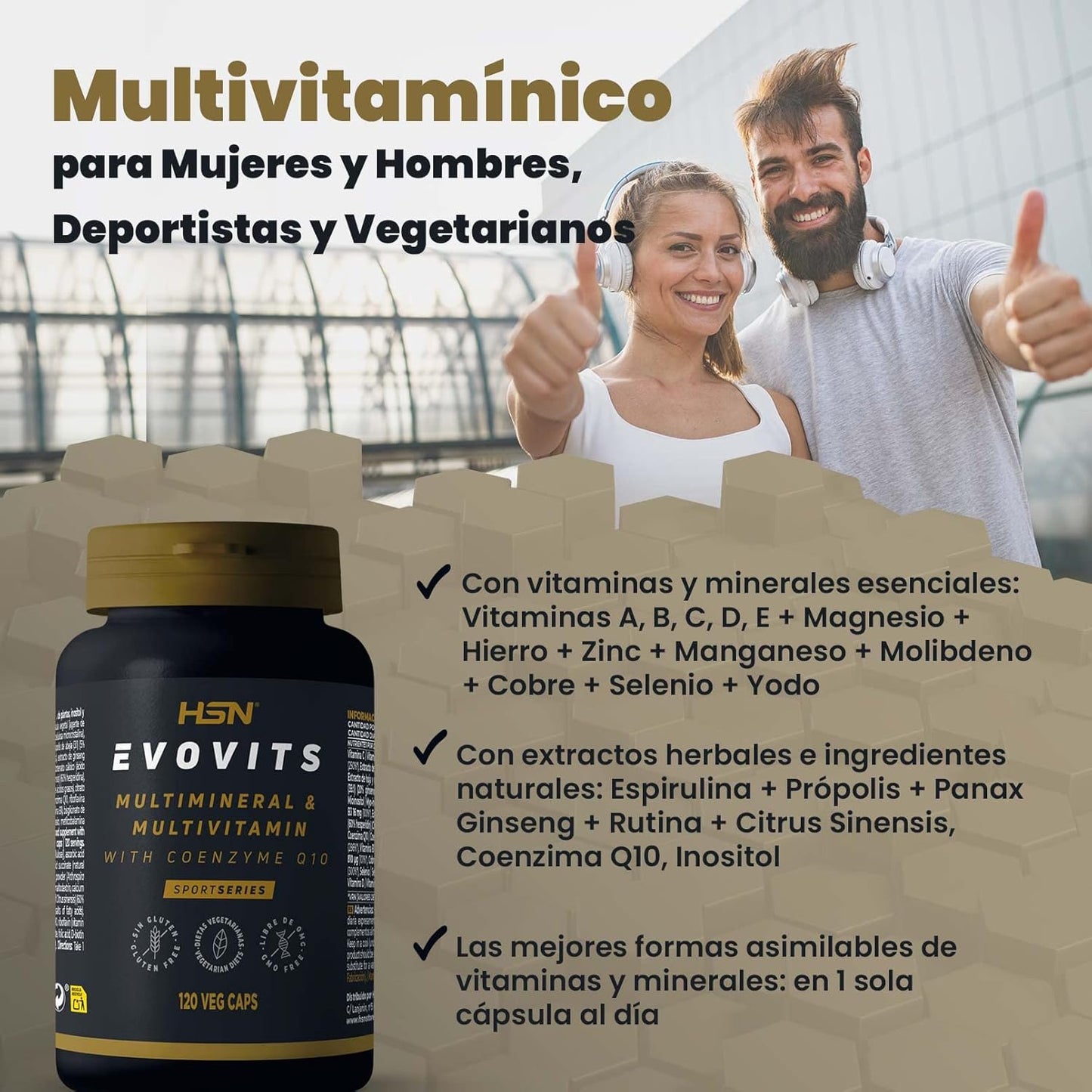HSN Multivitamínico Evovits | 120 Cápsulas | Multivitaminas Y Minerales Para Todos Los Días | Complejo Polivitamínico Para Mujer, Hombre, Vegetarianos Y Deportistas | No-Gmo, Sin Gluten Ni Lactosa