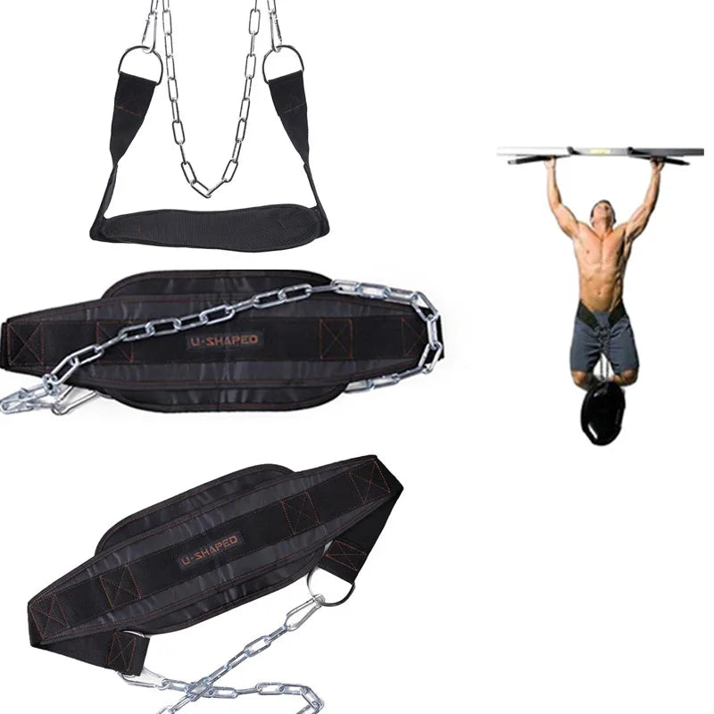 Neoprene Weight Lifting Belt with Chain for Dips, Pull-Ups, and Kettlebell Training - Ideal for Bodybuilding and Gym Use