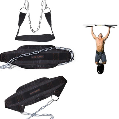 Neoprene Weight Lifting Belt with Chain for Dips, Pull-Ups, and Kettlebell Training - Ideal for Bodybuilding and Gym Use