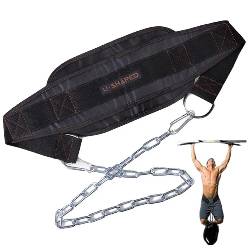 Neoprene Weight Lifting Belt with Chain for Dips, Pull-Ups, and Kettlebell Training - Ideal for Bodybuilding and Gym Use