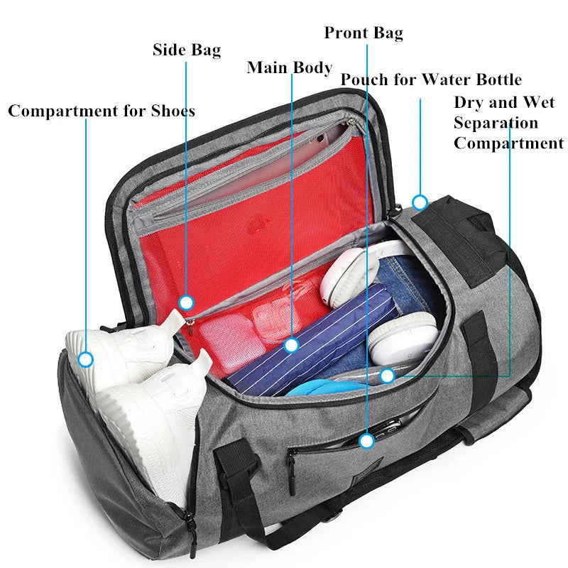 Xc-Multifunctional Gym Bag for Men and Women, Fitness Sports Backpack with Shoe Compartment for Travel and Yoga Training