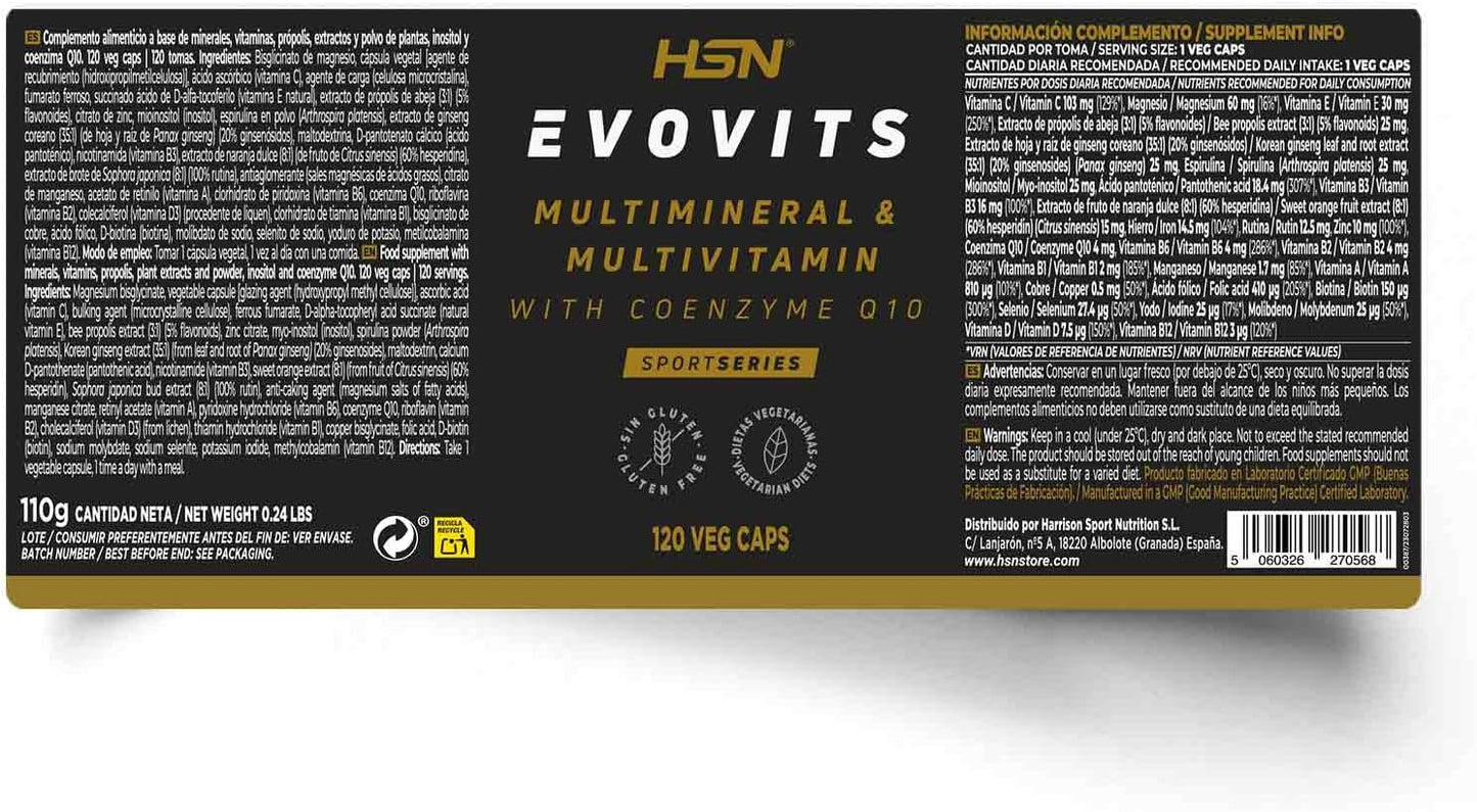 HSN Multivitamínico Evovits | 120 Cápsulas | Multivitaminas Y Minerales Para Todos Los Días | Complejo Polivitamínico Para Mujer, Hombre, Vegetarianos Y Deportistas | No-Gmo, Sin Gluten Ni Lactosa