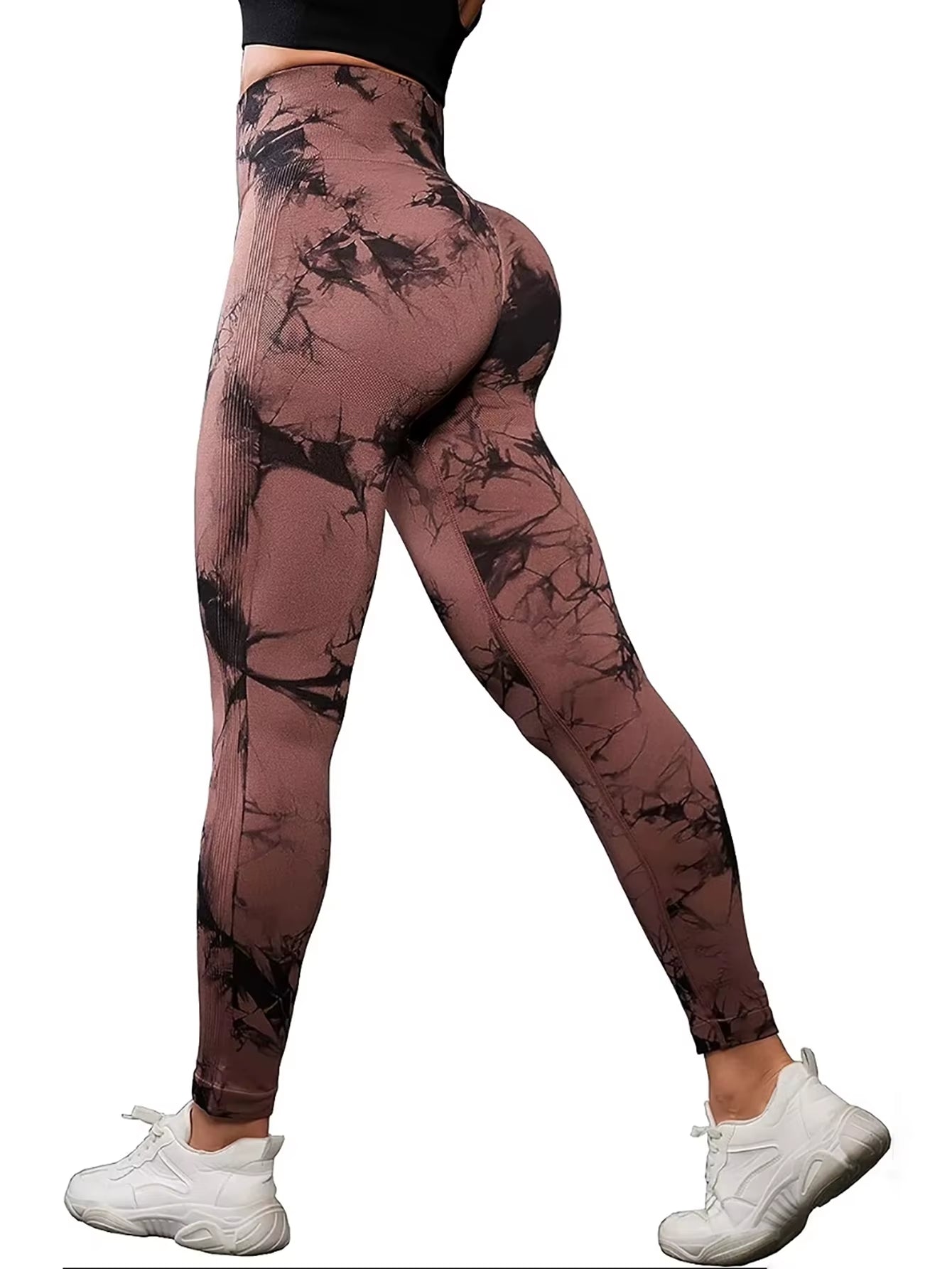 High-Waisted Tie Dye Seamless Leggings for Women - Scrunch Butt Lifting Elastic Yoga Pants with Wide Waistband