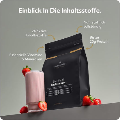 THE PROTEIN WORKS Sustituto De Comida Dietético | Fresas Con Nata | Rico En Nutrientes | Vitaminas Potenciadoras Del Sistema Inmune | Asequible, Saludable & Rápida | 500G