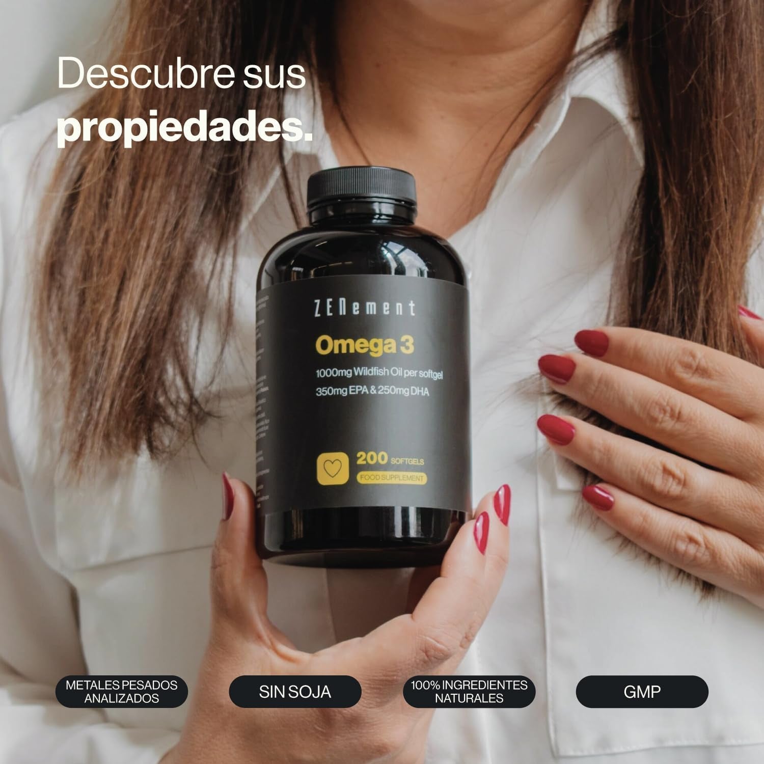 Omega 3 2000Mg Por Dosis Diaria, Máxima Concentración De DHA 500Mg Y EPA 700Mg, Ácidos Grasos De Alta Potencia | Aceite De Pescado Salvaje Con Vitamina E | 200 Cápsulas De Omega-3 | Zenement