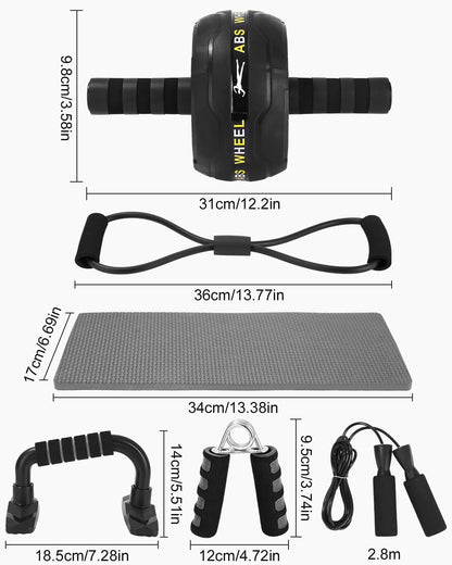 Kureny Equipo De Gimnasio,Kit De Rueda Abdominal Con Push up Bars, Cuerda Para Saltar, Fortalecedor De Mano, Rodilla Mat,Banda De Resistencia,Entrenamiento Muscular Fitness Ejercicio En Casa