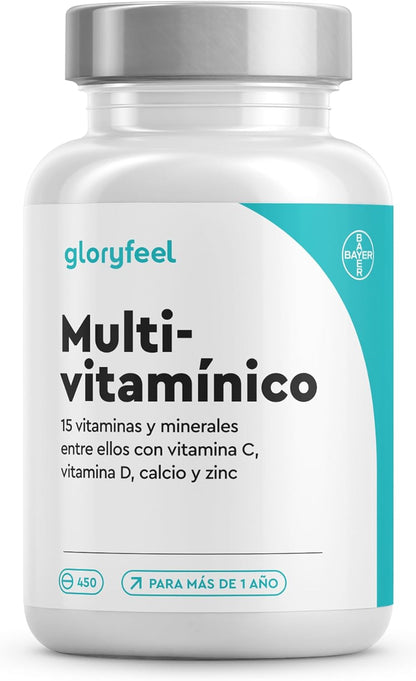 Multivitaminas Y Minerales - 450 Comprimidos (Suministro Para +1 Año) - Todas Las Vitaminas A,B,C,D3,E, Calcio, Zinc, Selenio – Multivitaminico Activo Completo Para Hombre Y Mujer