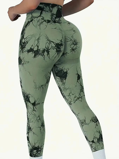 High-Waisted Tie Dye Seamless Leggings for Women - Scrunch Butt Lifting Elastic Yoga Pants with Wide Waistband